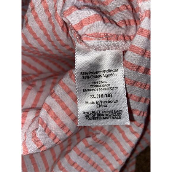 Time & Tru Maternity Coral White‎ Seersucker Striped Button Up Shirt XL 16-18 - Picture 6 of 6